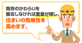 既存のかわらUを撤去しなければ重量が増し住まいの危険性を高めます