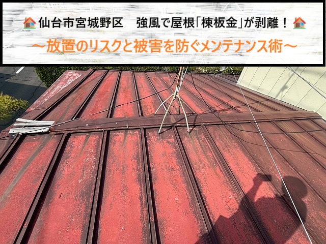 仙台市宮城野区　強風で屋根「棟板金」が剥離！放置のリスクと被害を防ぐメンテナンス術