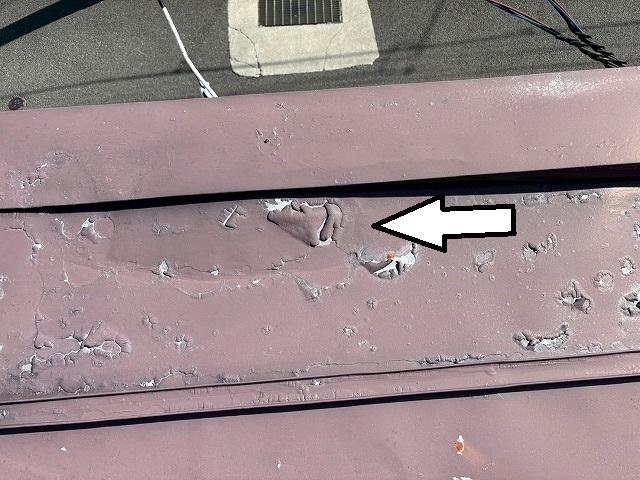 仙台市若林区　金属瓦棒屋根の表面の塗装の剥がれや膨れが目立つ