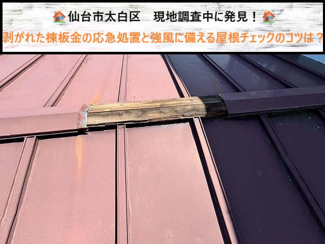 仙台市太白区　現地調査中に発見！剥がれた棟板金の応急処置と強風に備える屋根チェック