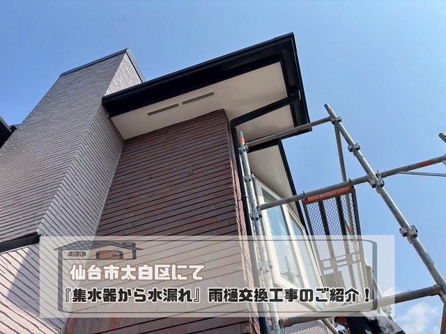 仙台市太白区『集水器から水漏れ』雨樋修理で外観スッキリ＆排水トラブル解消！