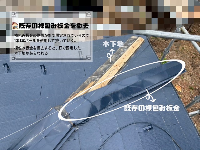既存の棟包みの撤去