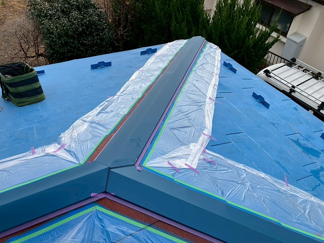 仙台市太白区 棟板金交換工事 養生