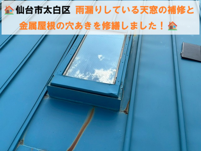 仙台市太白区 雨漏りしている天窓の補修と金属屋根の穴あきを修繕しました！