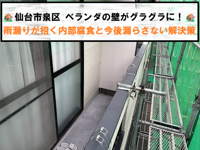 仙台市泉区 ベランダの壁がグラグラに！雨漏りが招く内部腐食と今後漏らさない解決策