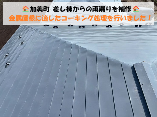 加美町｜差し棟からの雨漏りを補修！金属屋根に適したコーキング処理を行いました！