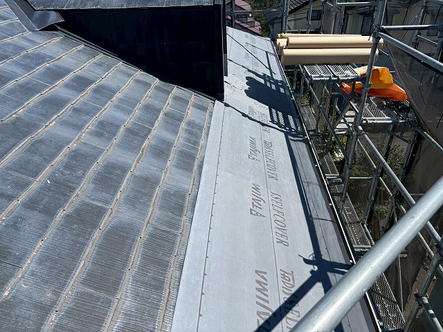 名取市 屋根カバー工事 軒先水切り ルーフィング設置