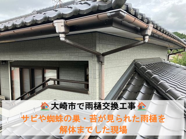 大崎市で雨樋交換工事、サビや蜘蛛の巣、苔が見られた雨樋を解体までした現場