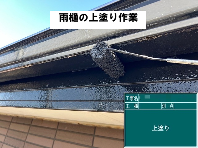 東松島市 雨樋の上塗り作業