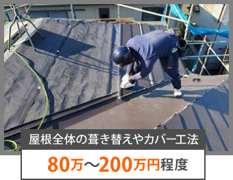 屋根全体の葺き替えやカバー工法80万〜200万円程度